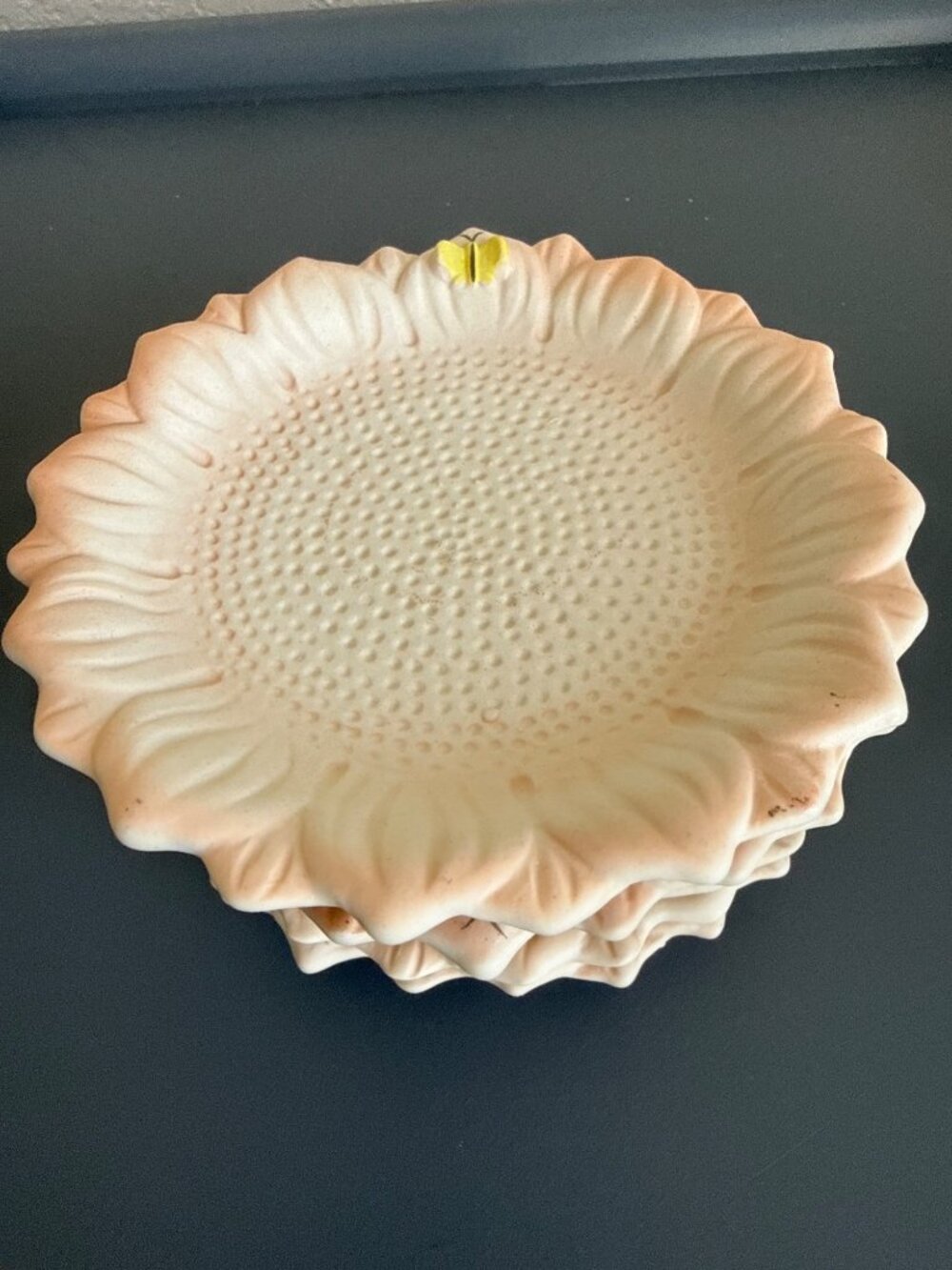 Sunflower Ceramic Coasters Set Of 5 With Butterfly Accent Yellow & Peach Design